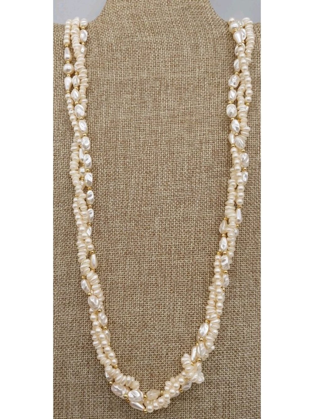 Faux Pearl Multi Strand Necklace Various Shaped Beads Vintage